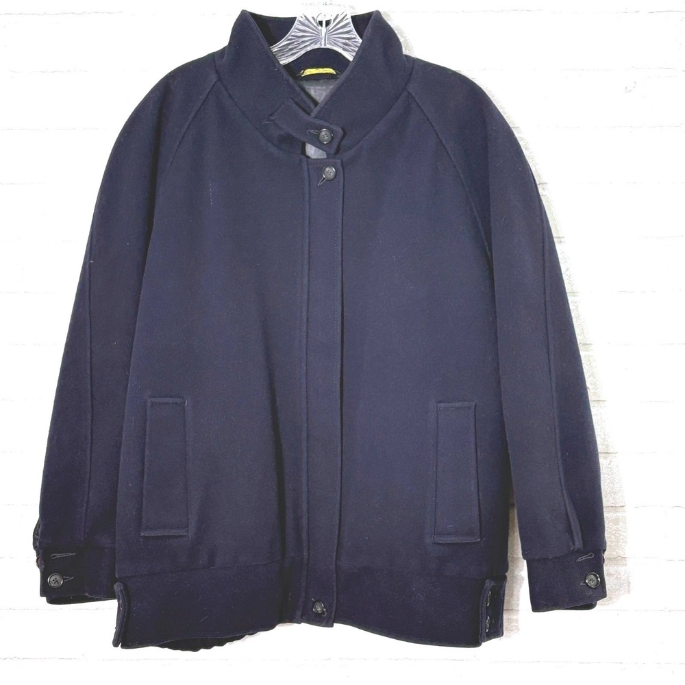 Vintage Roots Navy Wool Car Coat Women 14 Minimalist Classic Old Money Heavy 90s